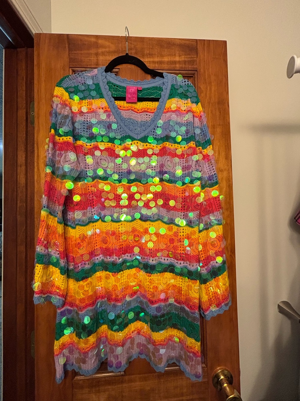 Queen of Sparkles rainbow paillette dress size medium